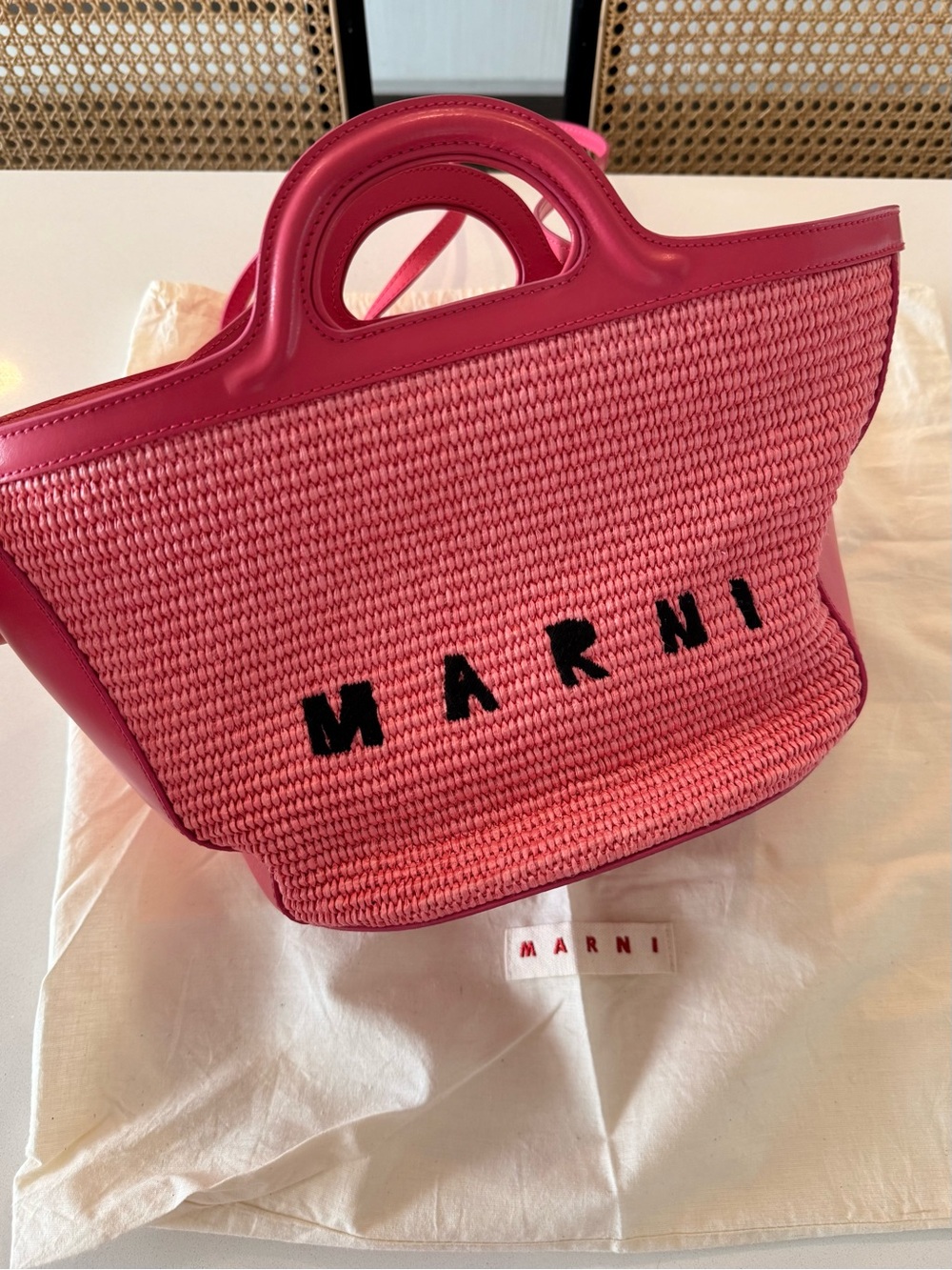Marni Tropicalia Small Bag in pink leather and raffia